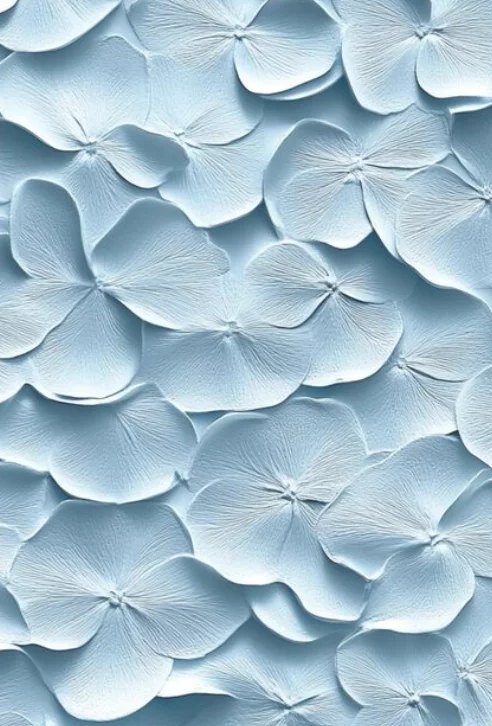 Pétales d'hortensia bleu pâle sculptés en relief